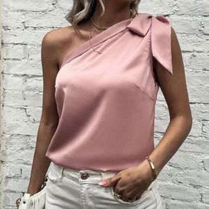 Dusty Pink one shoulder silky top
